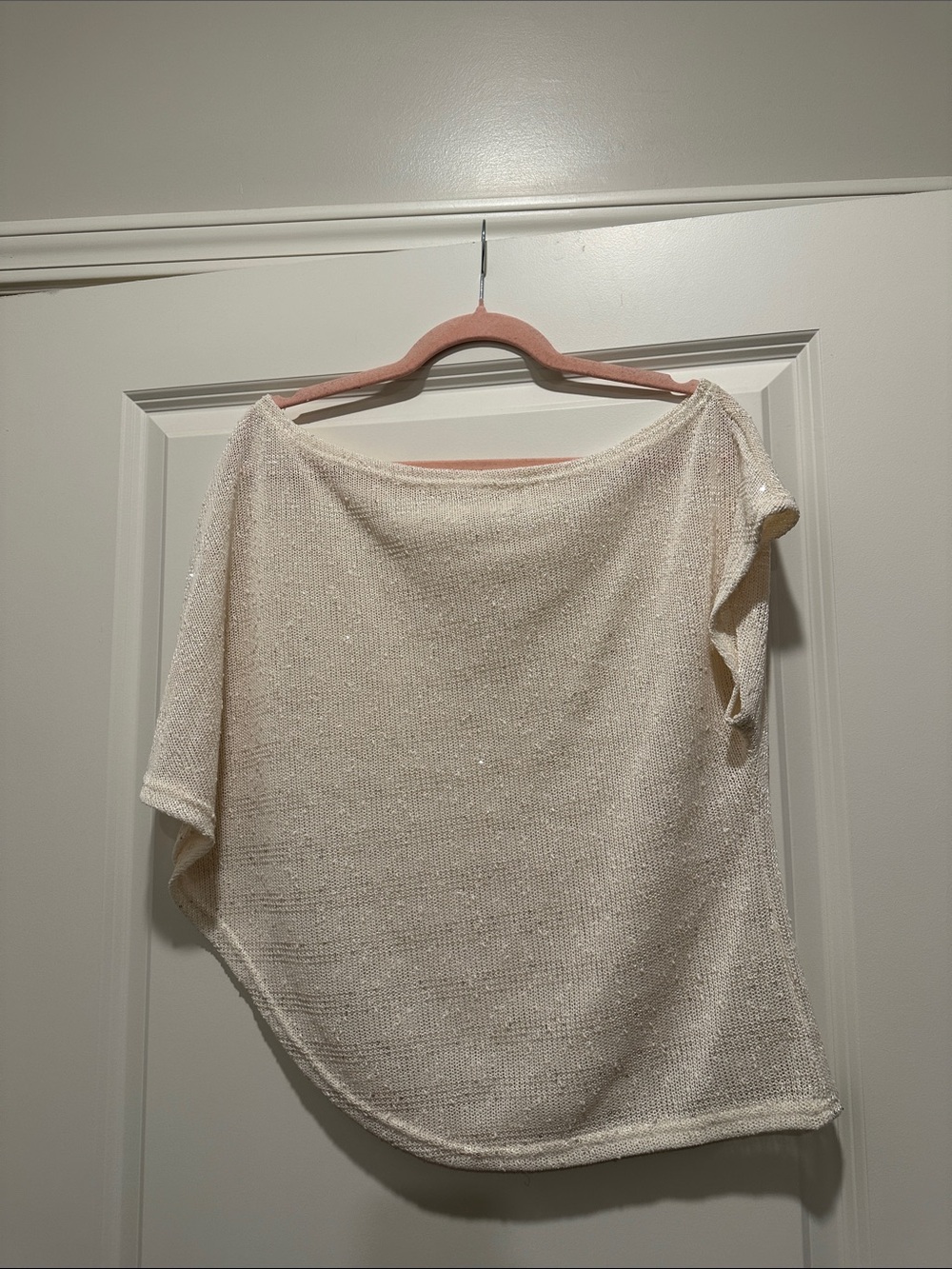 Light Cream Off-Shoulder Knit Sweater Top